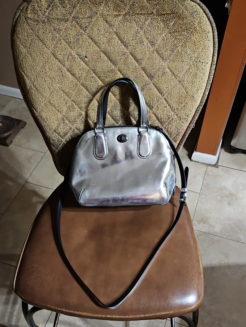 Coach Prince Street Mini Satchel Bag In Mirror Metallic Silver Leather Turn Lock